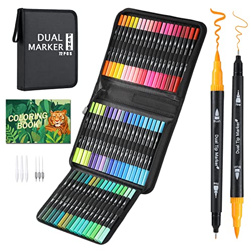 TrendGate Dual Brush Pen Set, 168 Farben Fineliner und Pinselstifte Set, Doppel Filzstifte Dicke und Dünne mit Malbücher für Handlettering, Bullet Journal, Mandalas Stifte für Kinder und Erwachsene von TrendGate