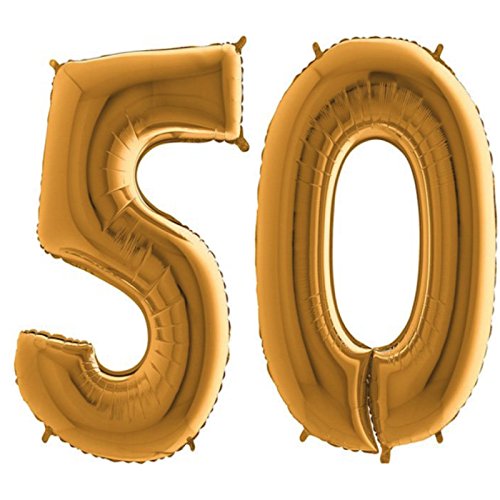 Trendario Folienballon Zahl 50 - XXL Riesenzahl 100cm Ballon - Helium Luftballons für Geburtstag, Partydeko, Hochzeit (Gold) von Trendario