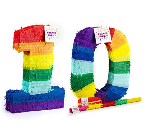 Trendario Pinata Zahl 10 - Mehrfarbig - ungefüllt - Ideal zum Befüllen mit Süßigkeiten und Geschenken - Piñata für Geburtstag Spiel, Geschenkidee, Party, Feier, Überraschung, Kindergeburtstag von Trendario