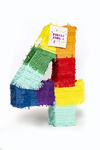 Trendario Pinata Zahl 4 - mehrfarbig - ungefüllt - Ideal zum Befüllen mit Süßigkeiten und Geschenken - Piñata für Kindergeburtstag Spiel, Geschenkidee, Party, Hochzeit von Trendario