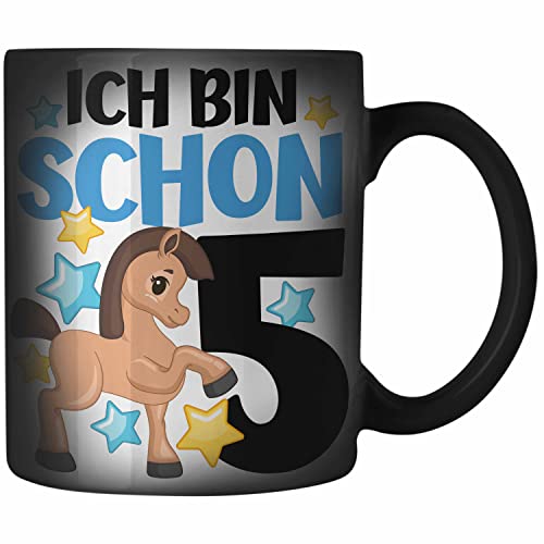 Trendation - 5. Geburtstag Mädchen Zaubertasse Pferde Reiterin 5er Geburtstag Tochter Geschenkidee Kindergeburtstag 5 Jahre Alt von Trendation