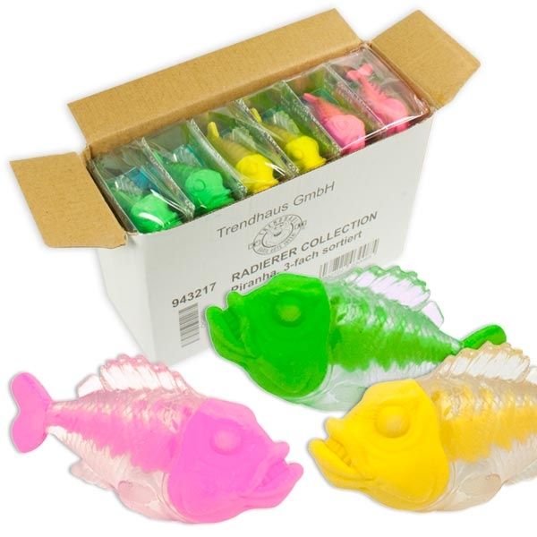 Großpack Piranha Radierer, 24 Stk., coole Radiergummis, je 6,5 x 3 cm von Trendhaus Handelsgesellschaft mbH