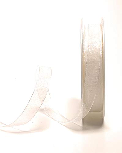 SCHLEIFENBAND 25m x 12mm Weiß Organza Organzaband Chiffonband Webkante [3493] von Trendline