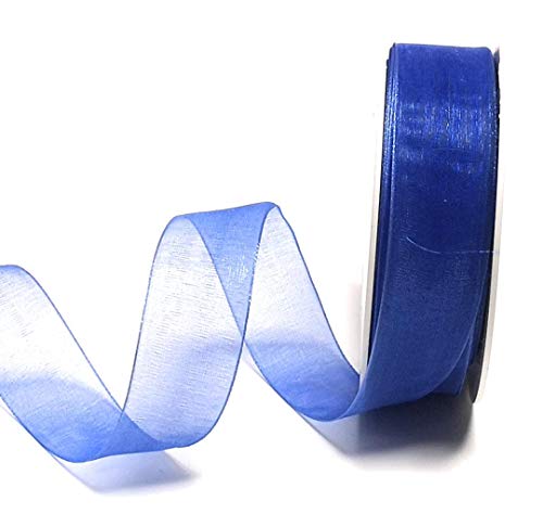 SCHLEIFENBAND 25m x 25mm Blau Organza Organzaband Chiffonband Webkante [3493] von Trendline