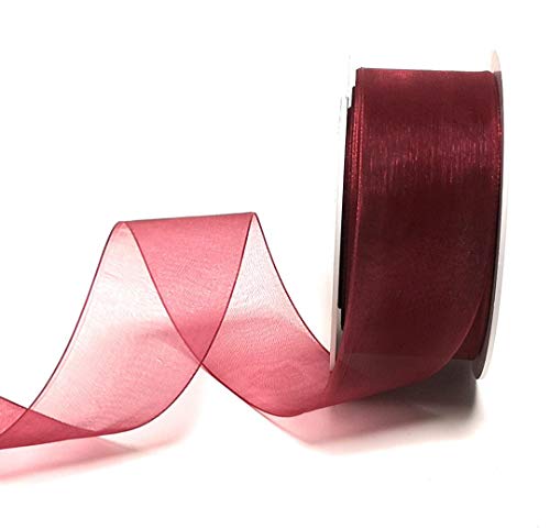 Trendline SCHLEIFENBAND 25m x 40mm Weinrot Bordeaux Organza Organzaband Chiffonband Webkante [3493] von Trendline