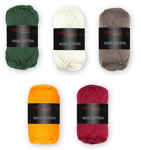 Pro Lana 5 x 50 g SET Basic Cotton Wolle Garn Stricken Häkeln Baumwolle (Variante 1) von Trendstern