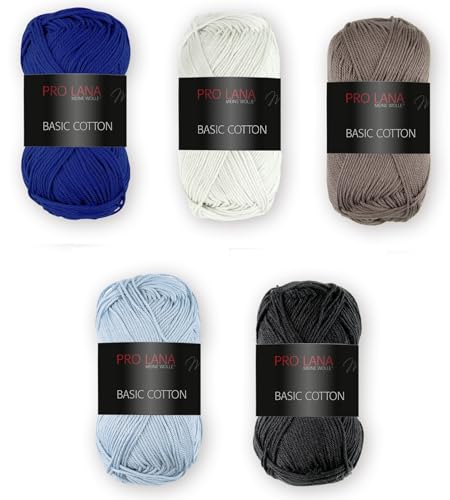 Pro Lana 5 x 50 g SET Basic Cotton Wolle Garn Stricken Häkeln Baumwolle (Variante 2) von Trendstern