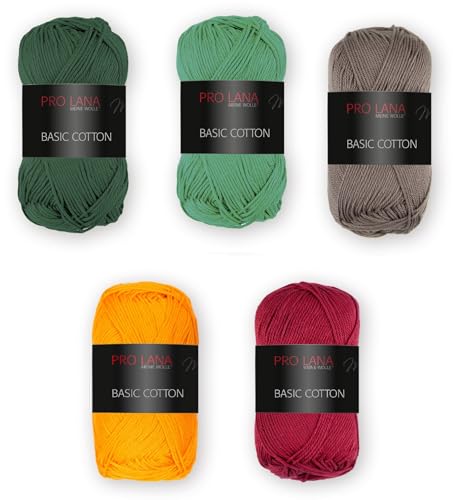 Pro Lana 5 x 50 g SET Basic Cotton Wolle Garn Stricken Häkeln Baumwolle (Variante 3) von Trendstern