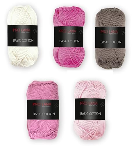 Pro Lana 5 x 50 g SET Basic Cotton Wolle Garn Stricken Häkeln Baumwolle (Variante 4) von Trendstern