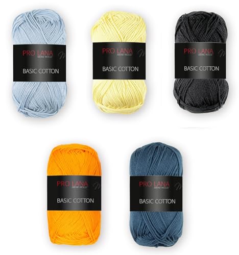 Pro Lana 5 x 50 g SET Basic Cotton Wolle Garn Stricken Häkeln Baumwolle (Variante 5) von Trendstern