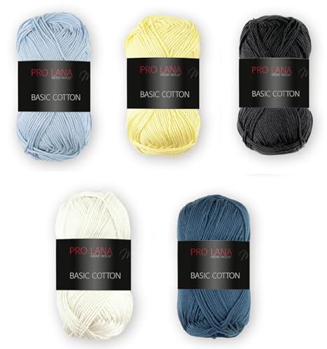 Pro Lana 5 x 50 g SET Basic Cotton Wolle Garn Stricken Häkeln Baumwolle (Variante 6) von Trendstern