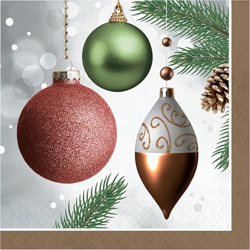 Trendware Dazzling Ornaments Weihnachtsservietten, 48 Stück, 16,5 x 16,5 cm, dekorative Servietten für Weihnachtstische und Winterferienpartys von Trendware