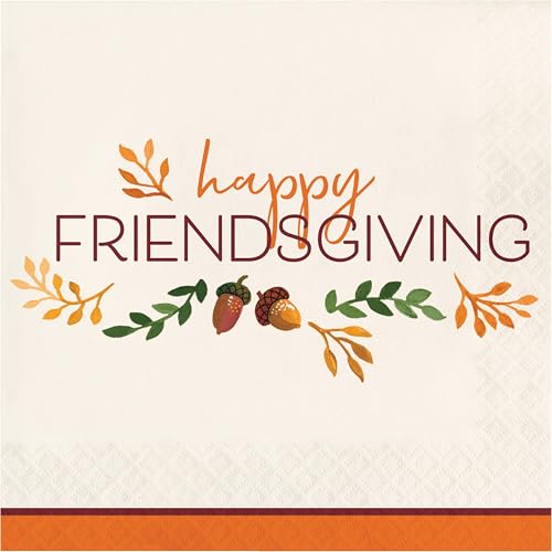 Trendware Servietten mit Aufschrift "Happy Friendsgiving Thanksgiving", 48 Stück, 16,5 x 16,5 cm, dekorative Servietten für Thanksgiving-Esstische von Trendware