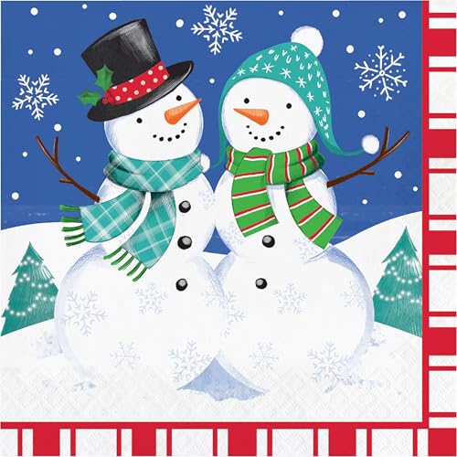 Trendware Snow Friends & Flakes Servietten, schwebende Schneemänner, 48 Stück, 16,5 x 16,5 cm, dekorative Servietten für Weihnachten, Esstische und Winterferienpartys von Trendware