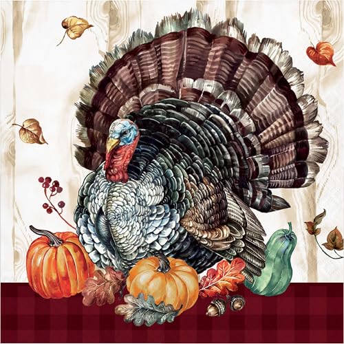 Trendware Timeless Turkey Thanksgiving-Servietten, 48 Stück, 16,5 x 16,5 cm, dekorative Servietten für Thanksgiving-Esstische von Trendware