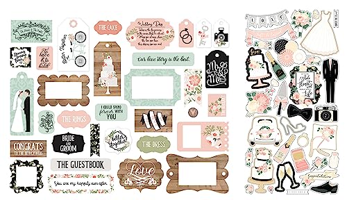 Hochzeitsaufkleber für Scrapbooking – Scrapbook Hochzeitsaufkleber mit Hochzeitsrahmen und Tags gestanzter Karton | Set mit 2 Stück Brautdusche Scrapbook Aufkleber für DIY Handwerk, Junggesellinnenabschied, Verlobungsfeier von Trendzeen