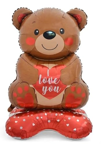 58 Zoll Love You Teddybär stehender Folienballon braun mit rotem Herz 148 cm hoch von Tri Products