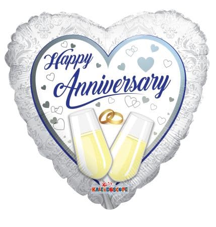 Folienballon Happy Anniversary Herzform 45,7 cm Champagner Eheringe Design von Tri Products