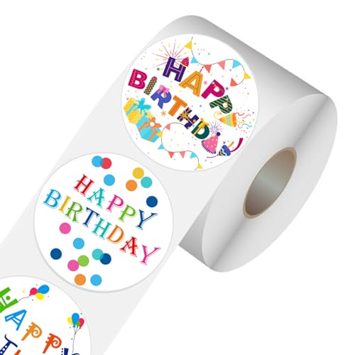 500 Stück Runde Happy Birthday Aufkleber Selbstklebende Geburtstags Stickers Rolle 1.5" Kinder Geburtstagskarten Umschlagsiegel Geschenktüten Sammelalbum Geburtstagsparty Deko von TriEco