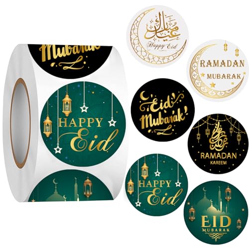 Eid Mubarak Stickers 1.5" Ramadan Stickers Runde Geschenke Etiketten Selbstklebende Eid al-Fitr Aufkleber für Muslim Islam Party Geschenkbox Dekorative Sticker 500St/Rolle von TriEco