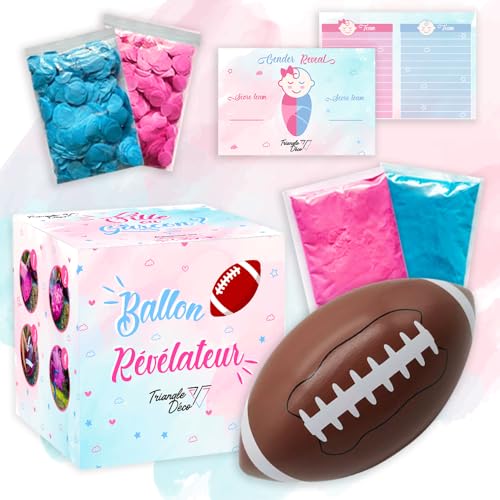 Gender Reveal Rugby Ball mit rosa und blauem Puder, rosa und blau Konfetti, Prognostikkarte, Gender Reveal Ball Gender Reveal Gender Reveal Geschlecht Enthüller, Mädchen oder Jungen, Gender Reveal von Triangle Déco