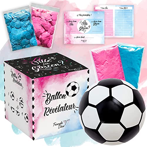 Tds Fußball Baby Shower Mädchen oder Jungen Komplett-Set 6 in 1 für Genre Renflation mit 2 Packungen buntem Puder und 2 Packungen Konfetti, Rosa und Blau + Karte für Pronostic Souvenir von Triangle Déco