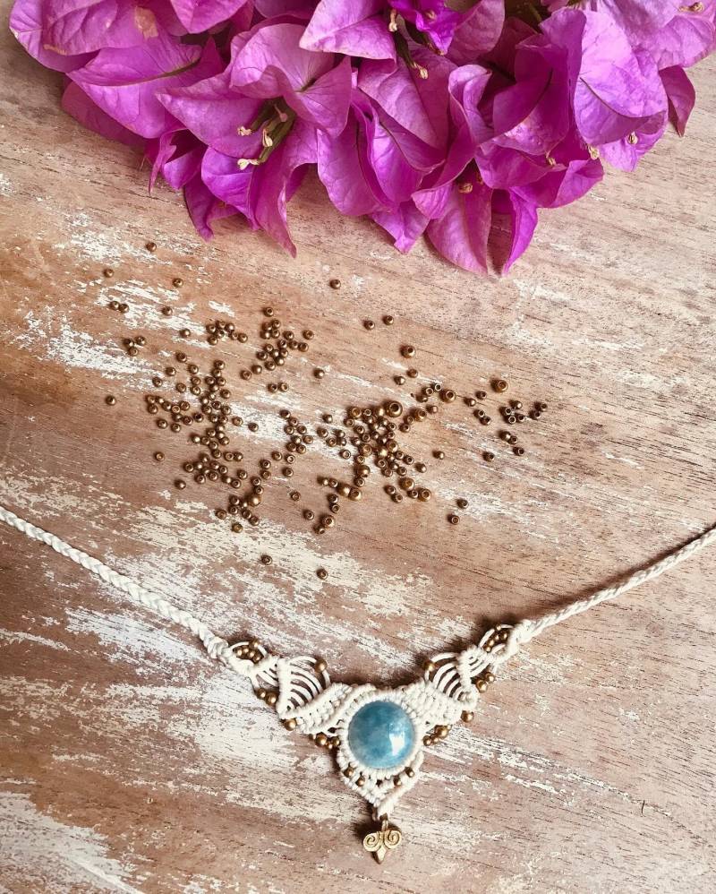 Trust Your Journey Magical New Blue Onyx Necklace Macrame Gipsy Bohochic Hippie Etno Wedding Jewelry von TribaliGitana