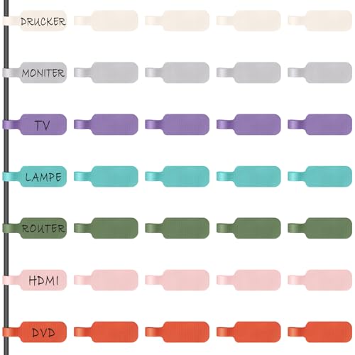 Trilancer Kabeletiketten Kabel Beschriftung Wiederverwendbar, 35 St Mehrfarbige Beschreibbare Kabel-Etiketten - 4 cm x 2 cm Schreibfläche Zum Identifizierung von Kabel, Groß. Drähten. Vielseitige von Trilancer