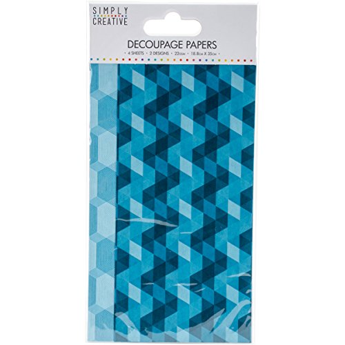 Trimcraft einfach Kreativ Decoupage Papier 18,8 cm x 35 cm Aqua, geometrisches Muster, Acryl, Mehrfarbig, 4-teilig von Trimcraft