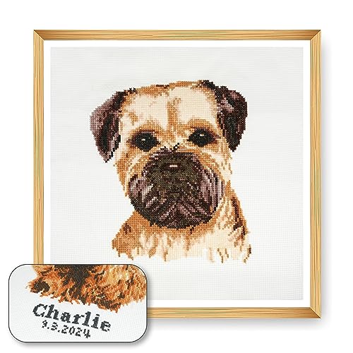 Trimits Kreuzstich-Set Hund – personalisierte Stickerei für Erwachsene und Anfänger, Wanddekoration, Tierliebhaber, Hundebesitzer,36x36cm,Rahmen nicht im Lieferumfang enthalten, Border Terrier von Trimits