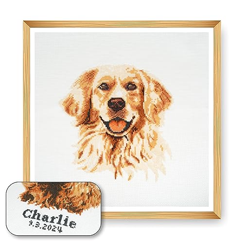 Trimits Kreuzstich-Set Hund – personalisierte Stickerei für Erwachsene und Anfänger, Wanddekoration, Tierliebhaber, Hundebesitzer,36x36cm,Rahmen nicht im Lieferumfang enthalten, Golden Retiever von Trimits