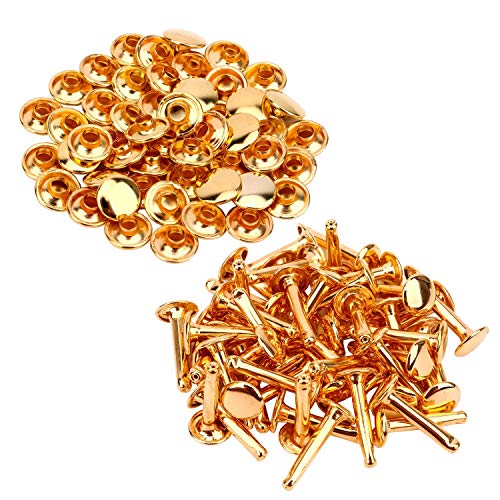 10mm x 18mm Extra Lang Doppel Kappe Nieten - 50 Pieces - Ideal für Leder Handarbeiten - Gold, 10mm x 12mm von Trimming Shop