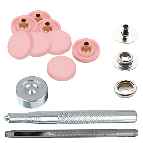 15 mm Druckknöpfe, Kunststoffkappe mit silbernen, Druckknöpfe ohne Nähen mit Befestigung, Handwerkzeug-Set für DIY-Lederhandwerk, Handtasche, Roségold, 50-teiliges Set von Trimming Shop