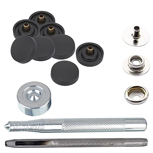 15 mm Druckknöpfe Druckknöpfe Kunststoffkappe mit silbernenn-Druckknöpfen, kein Nähen Druckknöpfe mit Befestigungshandwerkzeug-Set für DIY Lederhandwerk, Geldbörsen, schwarz, 10-teiliges Set von Trimming Shop