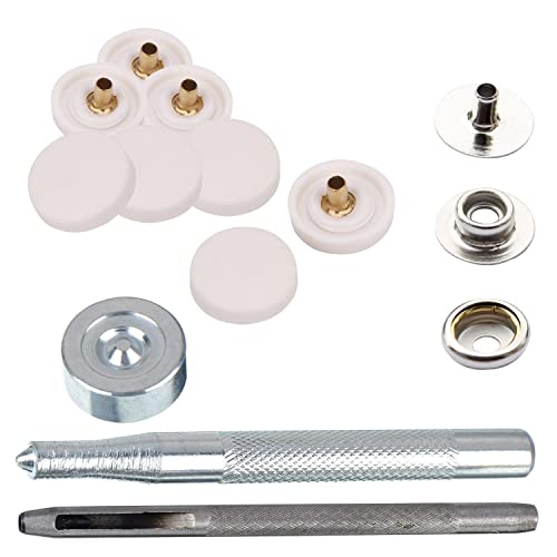 15 mm Druckknöpfe Druckknöpfe Kunststoffkappe mit silbernenn-Druckknöpfen, kein Nähen Druckknöpfe mit Befestigungshandwerkzeug-Set für DIY Lederhandwerk, Handtasche, Geldbörsen, weiß, 50-teiliges Set von Trimming Shop