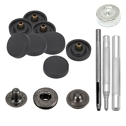 15 mm S-Feder-Druckknöpfe, Kunststoffkappe mit schwarzen Metall-Rückseite, Druckknöpfe mit Befestigungs-Handwerkzeug-Set für DIY-Lederhandwerk, Handtasche, schwarz, 10-teiliges Set von Trimming Shop