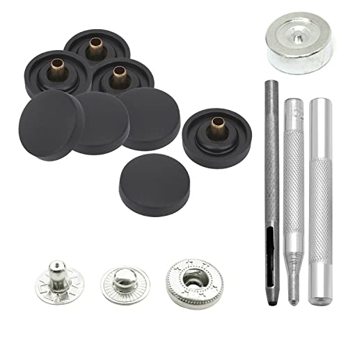 15 mm S-Feder-Druckknöpfe, Kunststoffkappe mit silbernen, Druckknöpfe mit Befestigungs-Handwerkzeug-Set für DIY-Lederhandwerk, Handtasche, schwarz, 10-teiliges Set von Trimming Shop