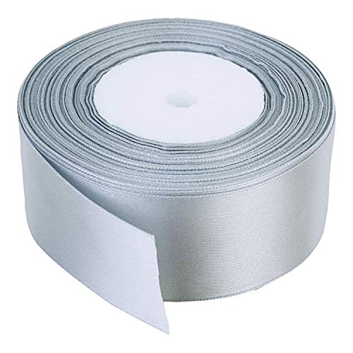 Trimmen Shop 40mm x 25 Meter Doppelseitige Satin-Polyester-Bandrollen für Stoff, DIY Art & Crafts, Schleifen, Geschenkverpackung, Hochzeitsdekorationen, Silbern von Trimming Shop