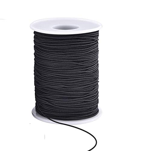 Trimming Shop 1,5 mm breite Schwarze elastische Schnur, glattes Ende stark und dehnbar, 100 Meter langes Gummiband zum Nähen von Kleidung, Stricken, DIY-Projekten, Basteln von Trimming Shop