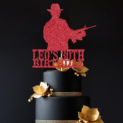 Trimming Shop 1 x personalisierbarer Glitzer-Kuchenaufsatz für Jagd, Jagd, Schießen, Motto-Party, Glitzer-Jagd-Cupcake-Topper, Jägergeburtstagsparty, Kuchendekoration (rot) von Trimming Shop