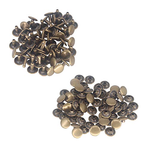 Trimming Shop 100 Set Leder Nieten, 12mm Doppel Kappe Nieten Tubular Metall Nieten für DIY Lederwaren, Handtasche, Riemen, Geldbörsen,Beutel,Schuhe,Reparatur Bekleidung,Bronze von Trimming Shop