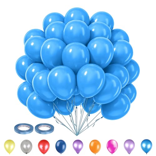 Trimming Shop 100 Stück 25,4 cm hellblaue Partyballons mit 20 m hellblauem Ringelband – starke, dicke Heliumqualität Latex runde Ballons für Babypartys, Geschlecht Enthüllung, Hochzeit, von Trimming Shop