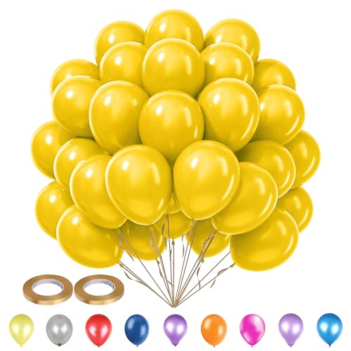 Trimming Shop 100 Stück 25,4 cm hellgoldene Partyballons mit 20 m goldenem Ringelband, starke, dicke Heliumqualität Latex runde Ballons für Hochzeiten, Jubiläen, Silvester, Geburtstagsdekorationen von Trimming Shop