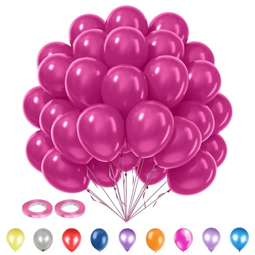 Trimming Shop 100 Stück 25,4 cm tiefe Rosen-Partyballons mit 20 m rosa Ringelbandrolle, starke, dicke Heliumqualität, Latex-Luftballons für Hochzeiten, Jubiläen, Babypartys, Valentinstagsdekorationen von Trimming Shop