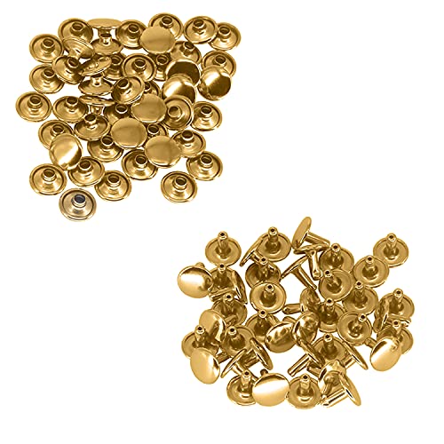 Trimming Shop 100 X 6MM Zwei Stücke Doppel Kappe Tubular Nieten für Leder Handwerk und Bekleidung Reparatur - Gold, 9mm von Trimming Shop