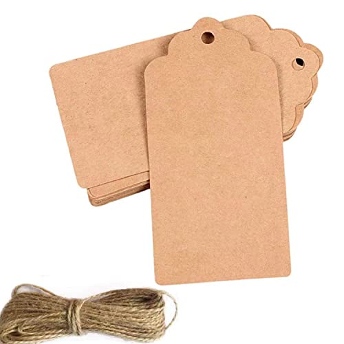 Trimming Shop 100 braune Geschenkanhänger aus Kraftpapier, blanko, Etiketten, Paketanhänger mit 20 m Jute-Schnur für Weihnachten, Party, Geschenkverpackung, Basteln, Dekoration von Trimming Shop