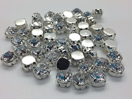 Trimming Shop 100 x SS38 8mm Schneiden Glas Kristallen - Premium-Qualität Strass - zum Aufnähen/Aufkleben auf - in Silber Gehäuse von Trimming Shop