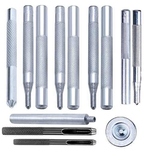 Trimming Shop 13-teiliges Lederwaren-Stanzwerkzeug-Set, 2,5 mm & 5 mm Lochstanzer, Jean-Knöpfe, Nieten-Einstellwerkzeug-Set mit Basis-Setter für DIY-Projekte, Gürtel, Leder, Jacken, Handtasche von Trimming Shop