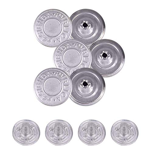 Trimming Shop 14 mm Ersatz-Jeansknöpfe, langlebiger Klebeschlag, kein Nähen, Knöpfe mit Nieten, für Jeans, Jacken, Röcke, Silber, 10 Stück von Trimming Shop