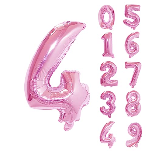 Trimming Shop 16 Zoll Folienballons, Selbstversiegelnde Heliumballons Nummer 4 Ballon für Geburtstag Hochzeit Party Supplies Dekoration Folienballons für Party Rosa von Trimming Shop